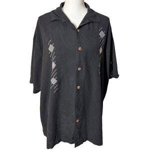 Cotton Traders Silk Embroidered Camp Shirt 2X Black Short Sleeve Mens